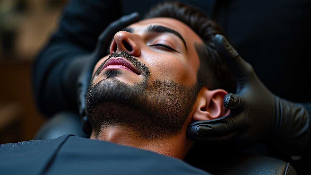 Homme détendu recevant un soin du visage haut de gamme